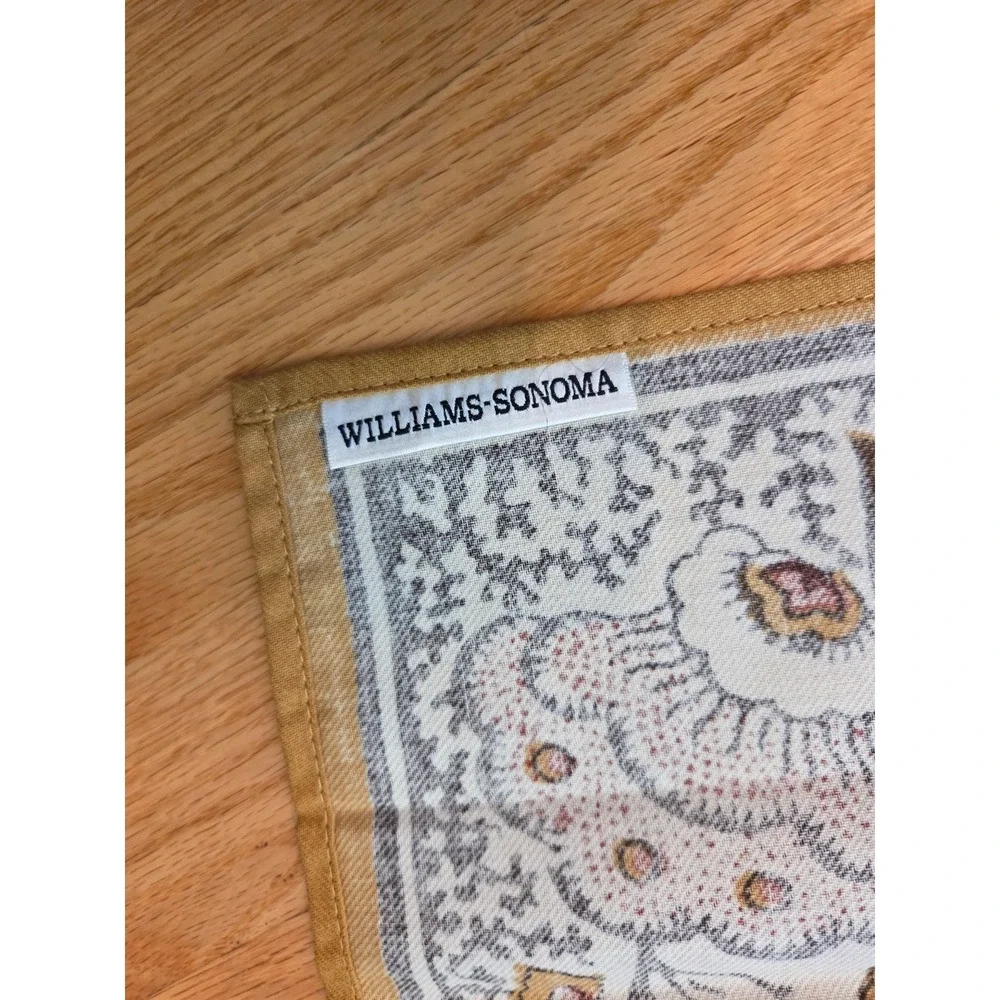Set 4 Williams Sonoma Gold Brown Floral Block Print Cotton Napkins 20''